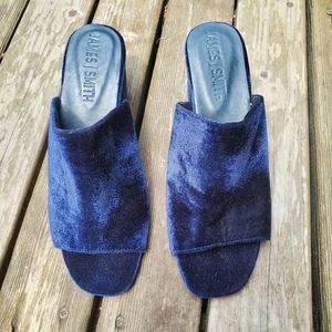 Blue velvet heeled mules by james smith